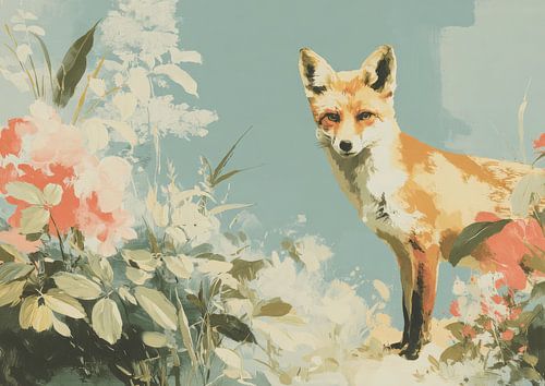 Elegante vos in de bloementuin