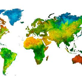 World map in watercolour | Painting by WereldkaartenShop