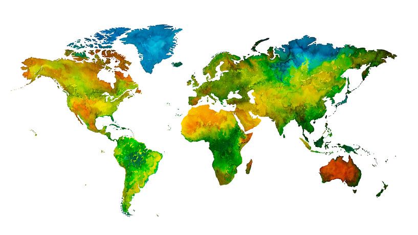 Wereldkaart in Aquarel | Hand gemaakte schilderij van WereldkaartenShop