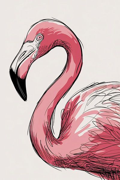 Dessin au trait minimaliste d'un flamant rose par Art & Soul Creations