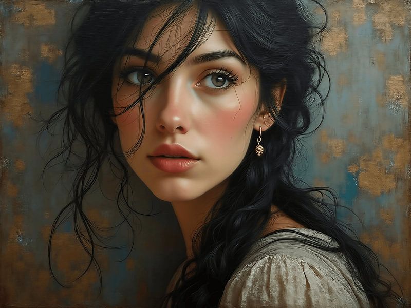 Portret van een mooie vrouw met zwart haar van The Photo Artist