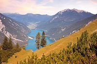view to lake Achensee and Rofan mountains from hiking trail Baer