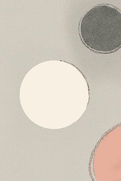 Abstracte minimalistische kunst met roze en witte cirkels op neutrale achtergrond