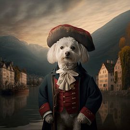 Chien habillé à l'ancienne sur Daniel Kogler