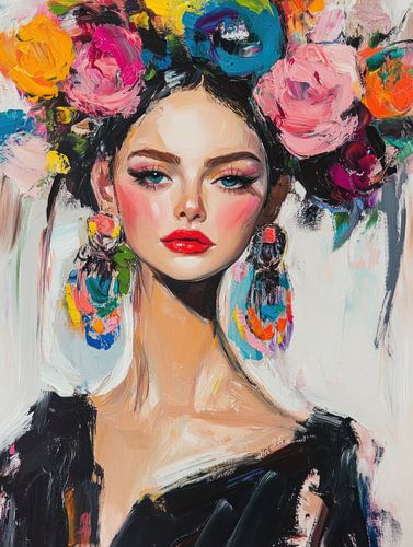 Vrouw met bloemen in haar