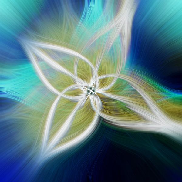 Flower of light. Abstract Geometric Fireworks. Blue and white. by Dina Dankers