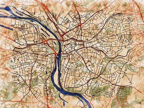 Kaart van Mülheim an der Ruhr in de stijl 'Serene Summer'