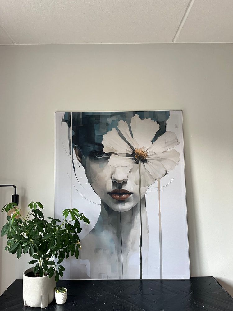 Modern portrait of a young woman with flower in pastel colours  by Carla Van Iersel 