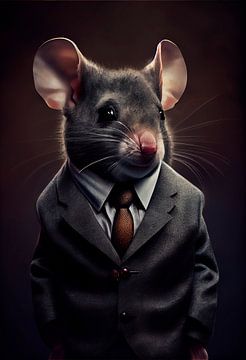 Statig staand portret van een Muis in een pak van Maarten Knops