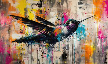Peinture d'un colibri coloré sur Caprices d'Art