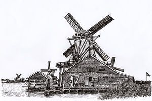 Zeichnung Zaanse Schans Mills Holland