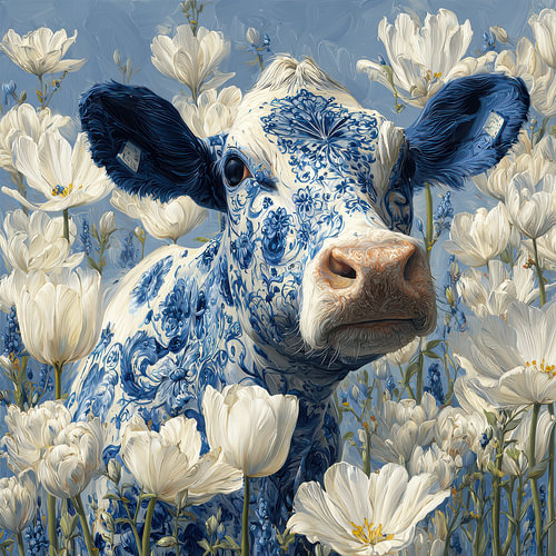 Delfts blauwe koe, modern en dromerig