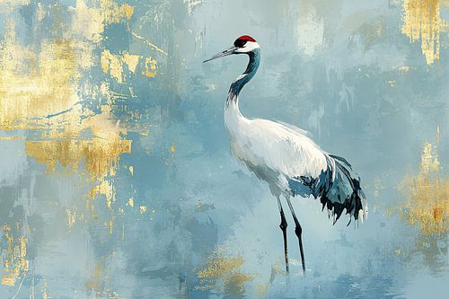 Abstracte kraanvogel met gouden accenten