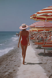 Kodachrome style: Woman in a red swimsuit on the Riviera
