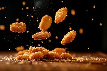 Krokante nuggets zwevend in de lucht van Poster Art Shop