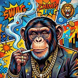 Un chimpanzé rigolo dans le style Pop Art sur Matthias Spartz