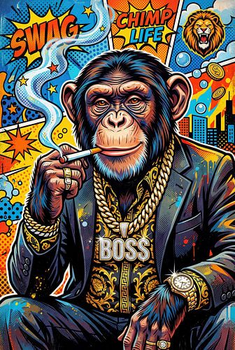 A funny chimpanzee in Pop Art style