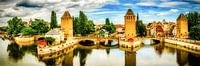 Panorama Overdekte bruggen in de wijk Klein Frankrijk in Straatsburg Frankrijk van Dieter Walther thumbnail