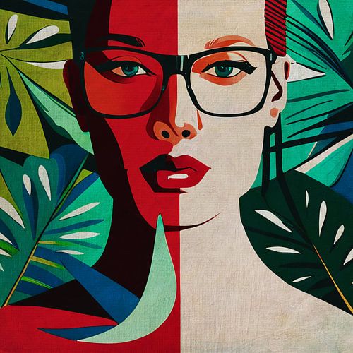 Frau in zwei Farben mit Brille