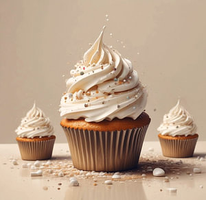Cupcakes gefüllt mit Wischcreme und Streuseln oben drauf.