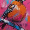 Abstraktes Rotkehlchen-Vogel-Portrait-Gemälde von MIROKKU