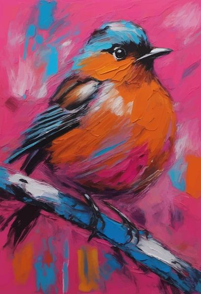 Abstract Robin Bird Portrait Painting by MIROKKU