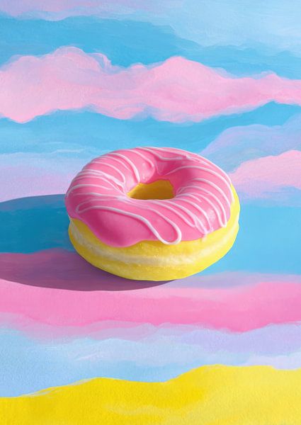 Donut in pink and yellow against a pastel sky by Niklas Maximilian