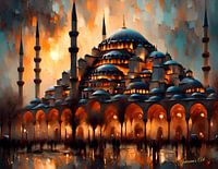The Sultan Ahmed Mosque, Istanbul, Turkey at sunset