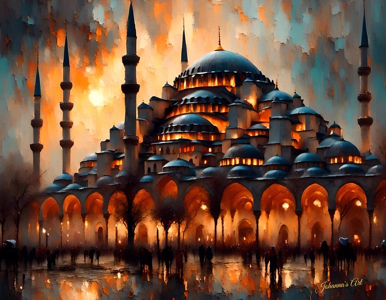 The Sultan Ahmed Mosque, Istanbul, Turkey at sunset by Johannas Art Creations