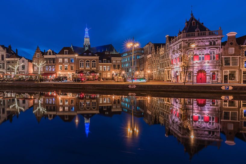 Einbruch der Nacht an der Waag auf der Spaarne in Haarlem von Jeroen de Jongh