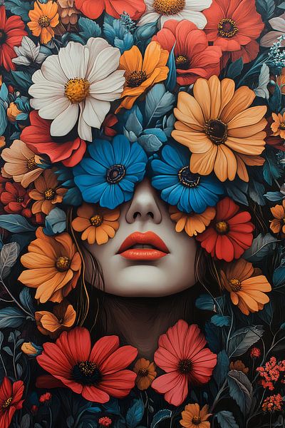 femme avec des fleurs par Egon Zitter