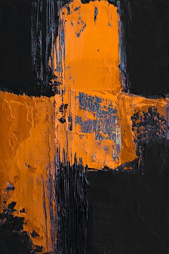 Abstract zwart en oranje schilderij