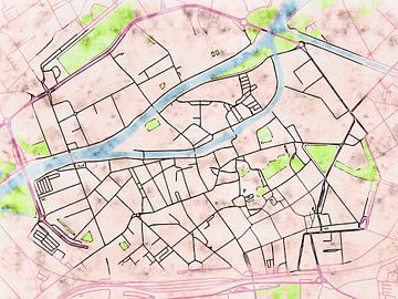 Kaart van Kortrijk centrum in de stijl 'Soothing Spring' van Maporia