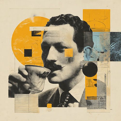 Elderly Man Flat Surreal Collage