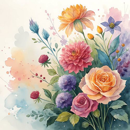 Aquarel Bloemenfantasie