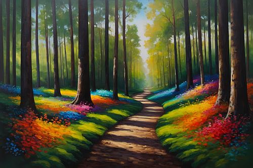 Betoverend Kleurrijk Bos met Wandelend Pad