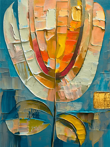 Moderne Abstraktion: Bunte Tulpe im Impasto-Stil von Studio Pieternel