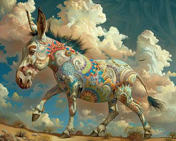 Versierde Ezel | Dreaming Donkey van Abstract Schilderij