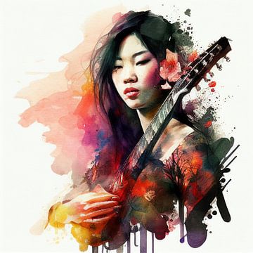 Watercolor Musician Woman #1 by Chromatic Fusion Studio