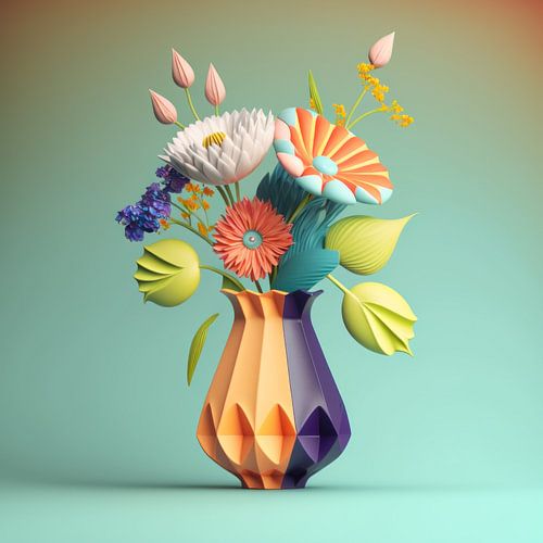 Grafischer Blumenstrauß in geometrischer Vase von Natasja Haandrikman