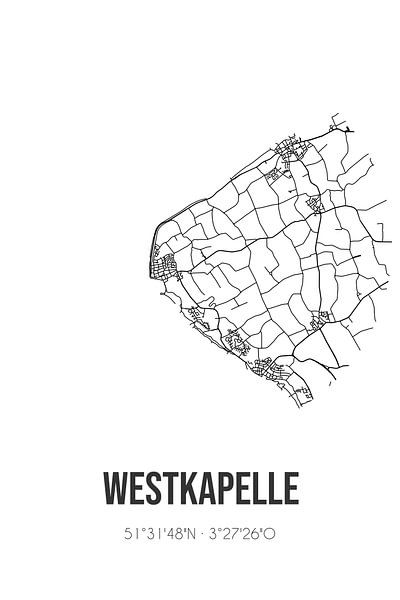 Westkapelle (Zeeland) | Map | Black and white by Prints of Place
