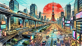 Tokyo Rush – Unter der purpurroten Abendsonne von my pixel art