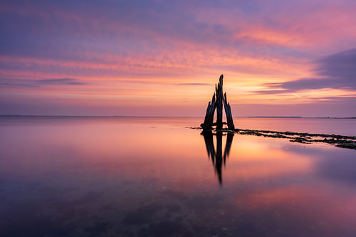 Het oude houten "Arendshoofd" tijdens zonsopkomst