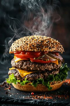 Hete cheeseburger - Stijlvolle keukenposter van Poster Art Shop