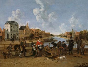 The Groenmarkt with a view of the Stille Rijn in Leiden, Hendrick van der Burgh