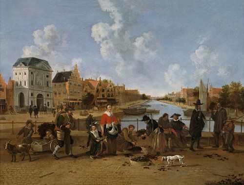 De Groenmarkt met uitzicht op de Stille Rijn in Leiden, Hendrick van der Burgh