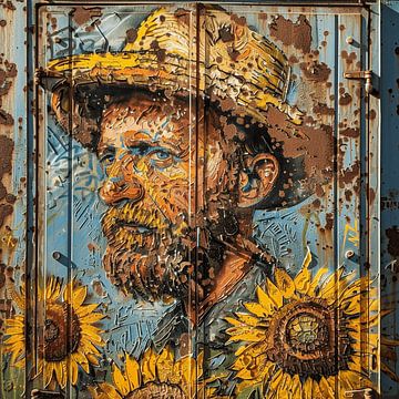 Graffiti Vincent hoed zonnebloemen roest metaal urban street art van gm_designs