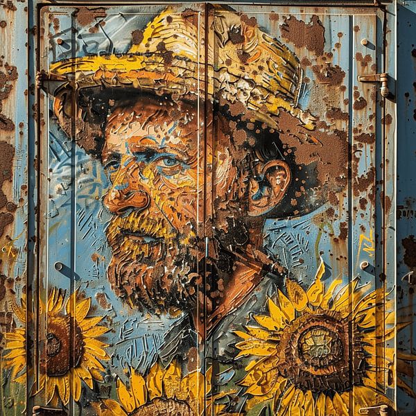Graffiti Vincent hat sunflowers rust metal urban street art by gm_designs