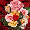 Grote bos rozen in meerdere kleuren. Rood, Oranje, Geel,  en Roze met wit. van Andre Wilkens