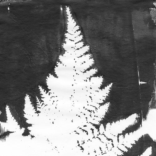 Zwart-wit varenblad. Moderne botanische minimalistische kunst.